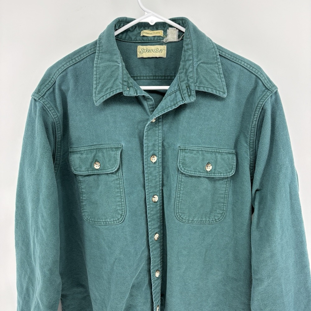 VTG St Johns Bay Chamois Cloth Shirt Men XLT Teal Heavy Flannel Workwear USA